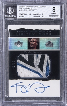 2003-04 UD "Exquisite Collection" Limited Logos #KG Kevin Garnett Signed Game Used Patch Card (#46/75) - BGS NM-MT 8/BGS 10